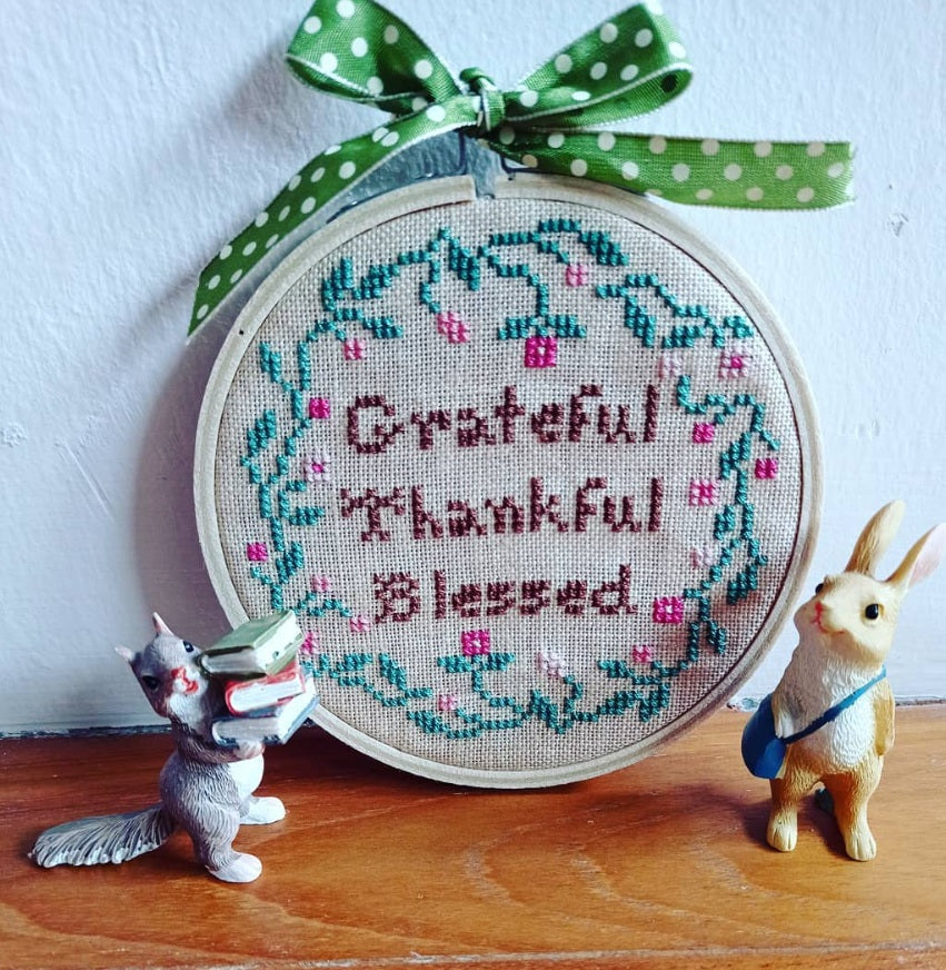 Free Cross Stitch Pattern: Grateful Thankful Blessed by Beth Twist