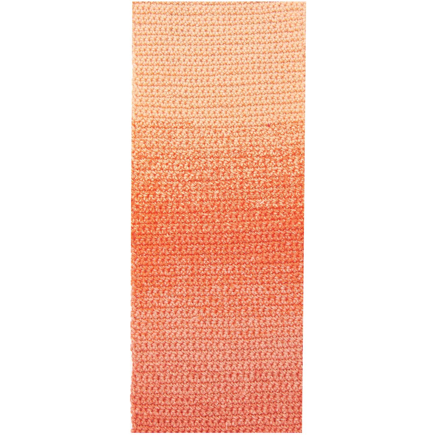 Self-striping cotton yarn.
Close-up of the 100% cotton fiber twist in the Spin Spin yarn, highlighting the Crocheted matte finish and high-quality ply in orange colour.