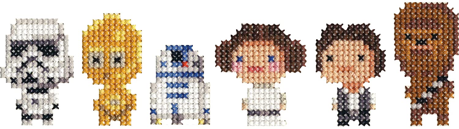 Set of pixelated characters resembling Star Wars figures on a white background