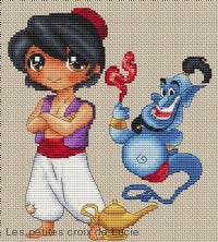 Cross-stitched pattern of Aladdin and the Genie with a Magic Lamp
Magic Lamp Cross Stitch Kit