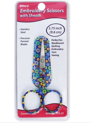 3.75 inch Embroidery Scissors, Leather Sheath Scissors, Quilting Thread Snips, Vintage Style Craft Scissors