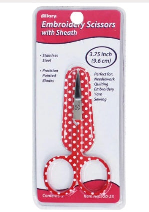 Assorted decorative designs of Allary embroidery scissors arranged to show different handle styles and finishes.