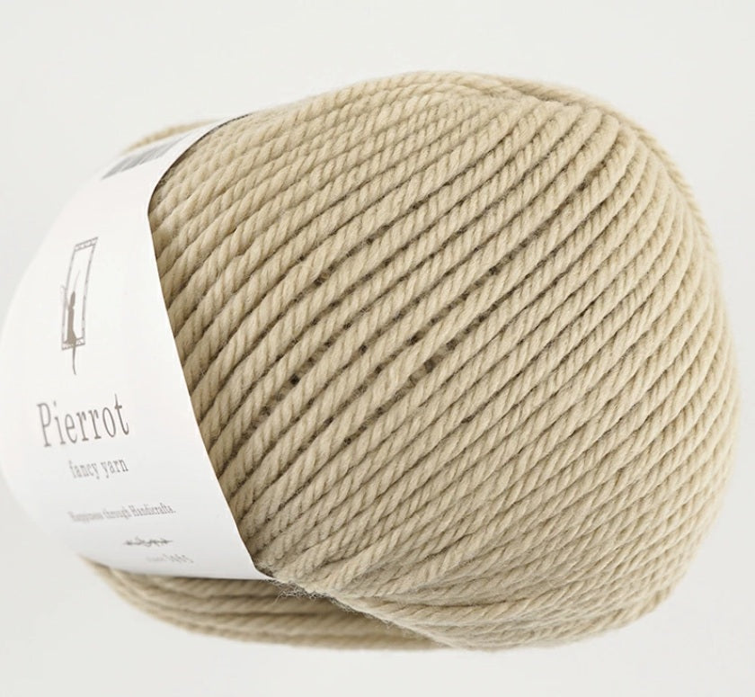 made in Japan yarn fine merino in beige colour 
Softest merino for baby clothes, luxury Japanese yarn, Pierrot Yarns online, high-quality wool for sweaters, boutique knitting supplies