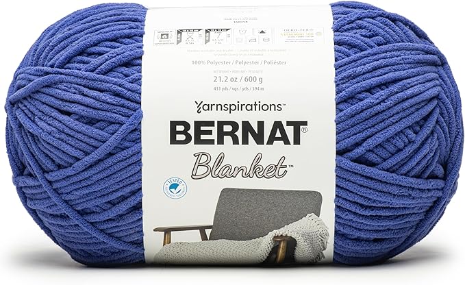 Bernat Blanket 300g super bulky chenille yarn in Blue Color a 100% polyester soft-touch yarn for quick-knit afghans and crochet blankets