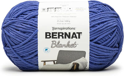 Bernat Blanket 300g super bulky chenille yarn in Blue Color a 100% polyester soft-touch yarn for quick-knit afghans and crochet blankets