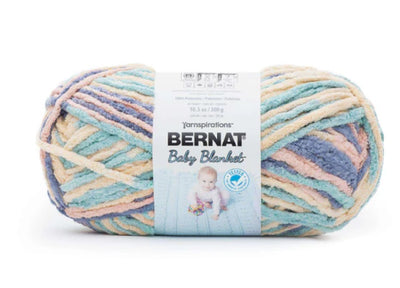 Bernat Blanket 300g super bulky chenille yarn in variegated colour of pink and blue; a 100% polyester soft-touch yarn for quick-knit afghans and crochet blankets