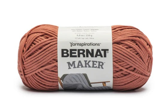 Bernat Maker Home Dec tubular yarn in Fawn Color a chunky 250g cotton-nylon blend for modern crochet baskets and home accessories. light brown colour