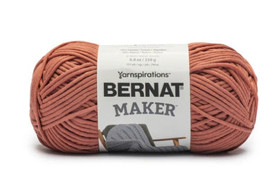 Bernat Maker Home Dec tubular yarn in Fawn Color a chunky 250g cotton-nylon blend for modern crochet baskets and home accessories. light brown colour