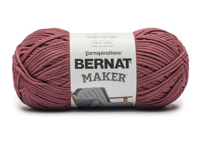 Bernat Maker Home Dec tubular yarn in Jam Color; a chunky 250g cotton-nylon blend for modern crochet baskets and home accessories