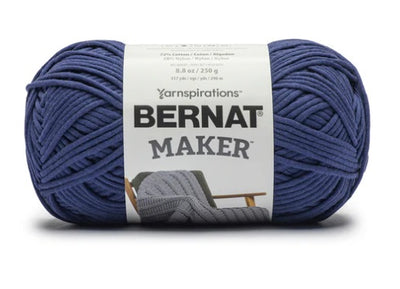 Bernat Maker Home Dec tubular yarn in Navy Color a chunky 250g cotton-nylon blend for modern crochet baskets and home accessories