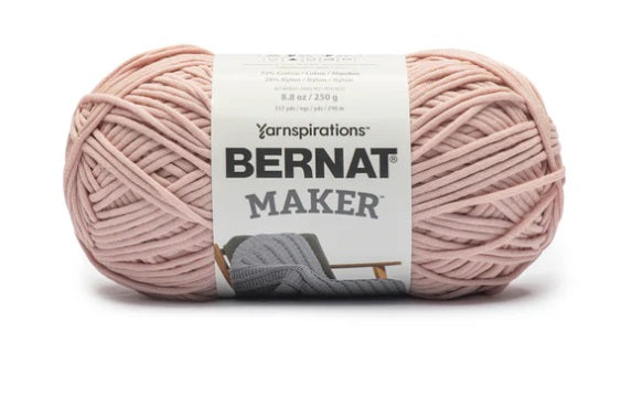 Bernat Maker Home Dec tubular yarn in Soft Peach Color a chunky 250g cotton-nylon blend for modern crochet baskets and home accessories