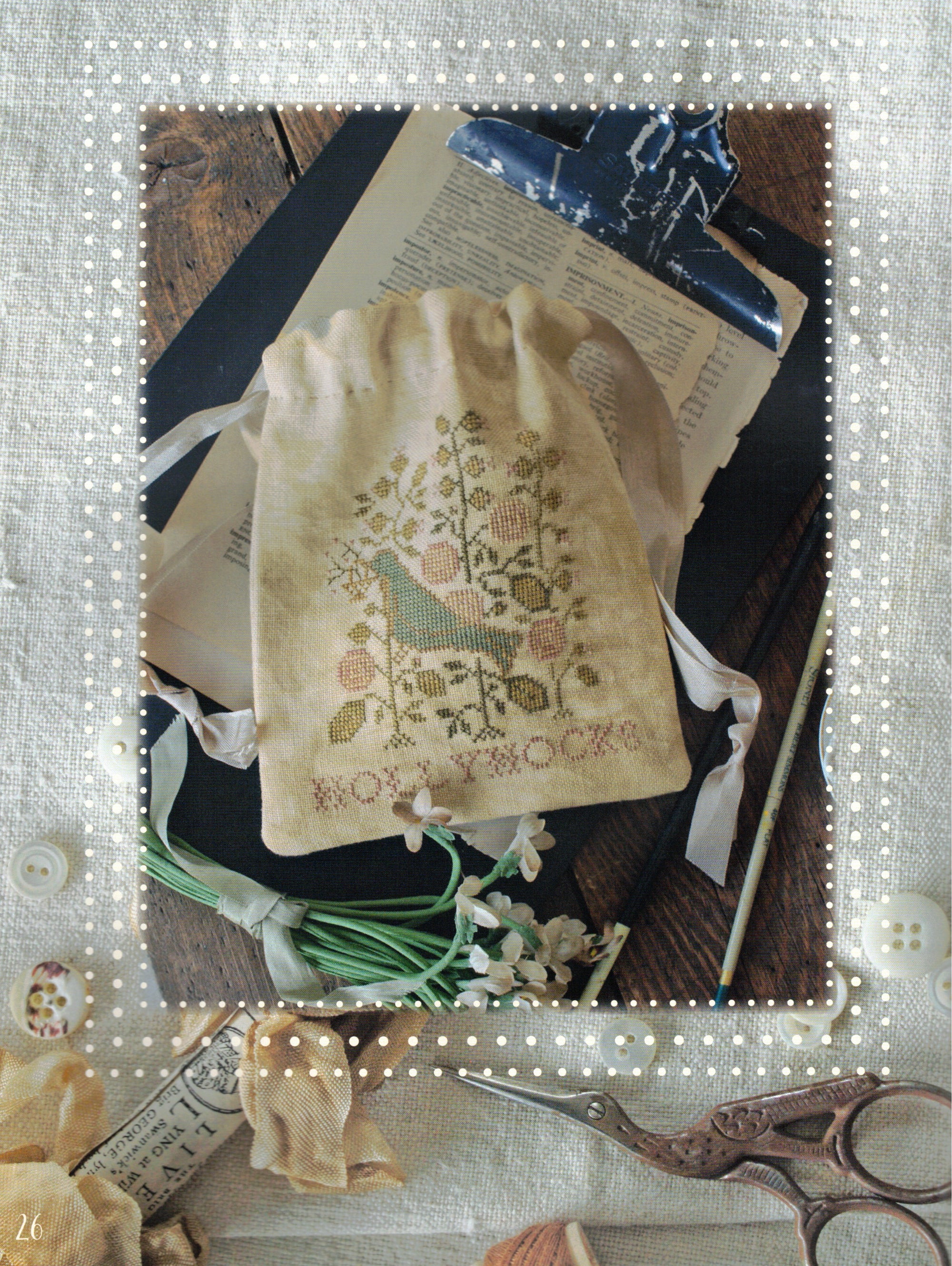 Garden Friendly Sewing Bag stitched on 32 count Legacy by Picture this Plus using Weeks Dye Works threads. Stitched count 72w x 82h. Linen size needed is 18" x 12".