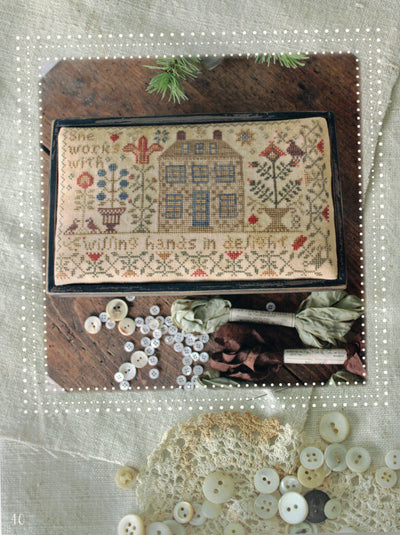 Willing Hands Sewing Box stitched on 36 count Heartland by Picture This Plus using Classic Color Works and Weeks Dye Works threads. Stitch count 144w x 85h.