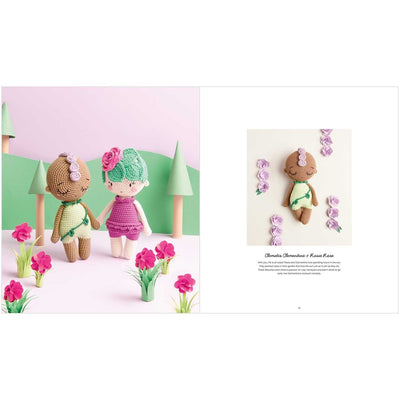 Ricorumi Blooming Beauties Rose crochet doll pattern book, botanical amigurumi design featuring a ruffled red rose-petal dress and ha