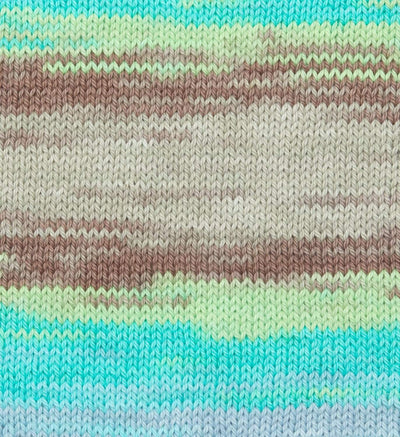 Blue brown knitted fabric with multicolored stripes using PREMIER Hipster® yarn 100% cotton
