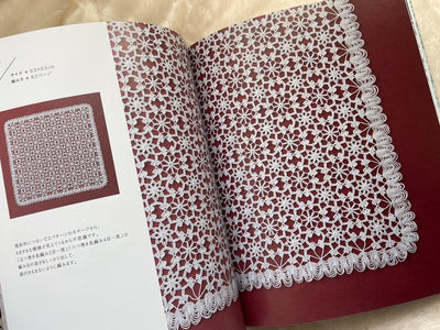 High-resolution crochet chart and close-up photograph of a delicate floral lace pattern from Nihon Vogue