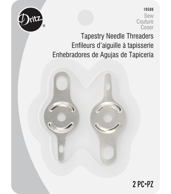 Packaging of Dritz Tapestry Needle Threaders showing two metal needle threaders.