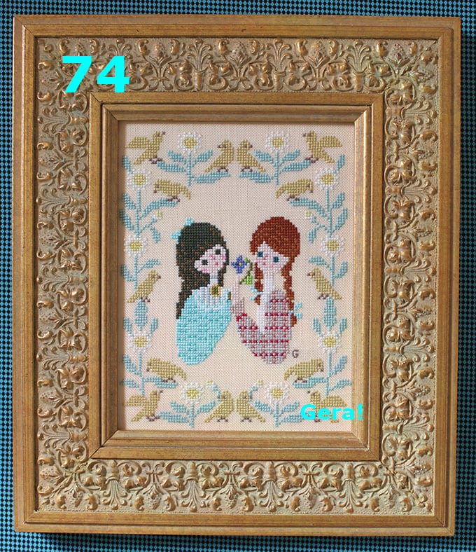 A professional-grade counted cross-stitch chart booklet by GERA! designed by Kyoko Maruoka, titled 'Anne & Diana.' The high-definition cover reveals a whimsical, storybook interpretation of Anne of Green Gables and her bosom friend Diana Barry, rendered in a sophisticated, nostalgic pointillism aesthetic.