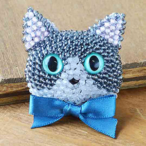 Grey Kitten beaded crochet kit including shimmering grey beads, soft cotton thread and a step-by-step pattern to create a beaded cat charm