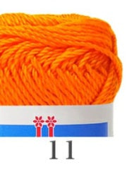 A skein of Hamanaka Cotton Nottoc yarn from Japan, showing its unique knotted texture and natural matte finish in a tangerine orange colour