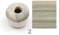 Spool of gray yarn and fabric swatch next to each other