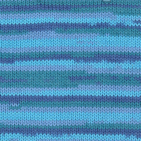 Close-up of the smooth, matte finish of the Hamanaka Wash Cotton Gradation Yarn, 100% Cotton Soft Print yarn, showing the clean ply and vibrant 'print' color transitions
