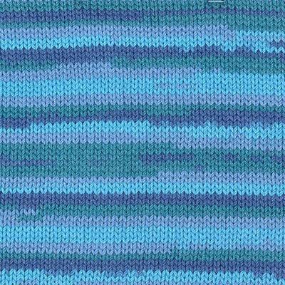 Close-up of the smooth, matte finish of the Hamanaka Wash Cotton Gradation Yarn, 100% Cotton Soft Print yarn, showing the clean ply and vibrant 'print' color transitions