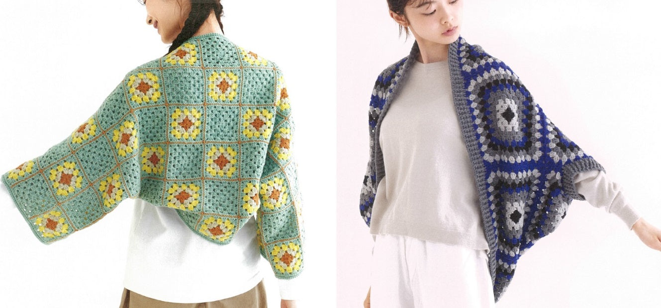 High-quality photography of various intricate yarn motifs and garment construction layouts
