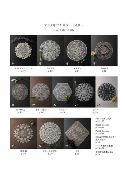 Master the art of floral lace with this premium collection of 25 doily patterns from Japan Vogue. Includes detailed charts and instructions for lace thread projects ranging from 20cm to 40cm. Perfect for intermediate to advanced needleworkers.