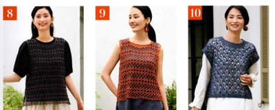 A spread showing various lightweight cardigans, vests, and summer knits in high-definition photography