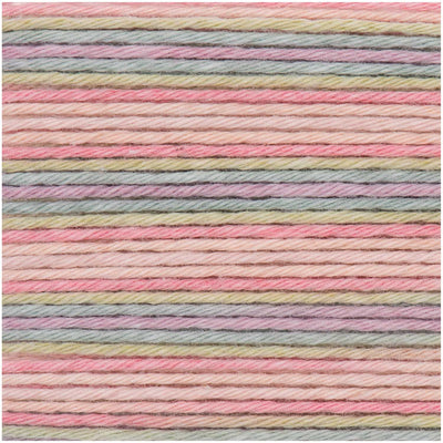 A collection of Rico Baby Cotton Soft Print balls in various 'Print' styles, including in teal and pink