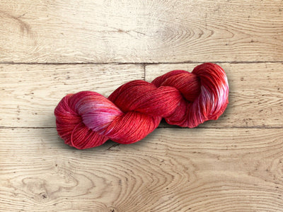 Manos del Uruguay Bambok yarn in Rouge, hand-dyed fair trade artisan wool and bamboo blend.