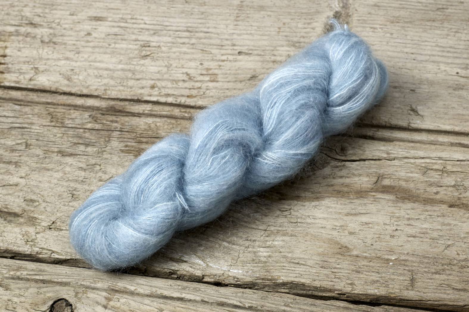 Manos del Uruguay Cabrito mohair yarn in Seasalt (Light Blue), premium kid mohair lace weight with a soft, cloud-like halo
