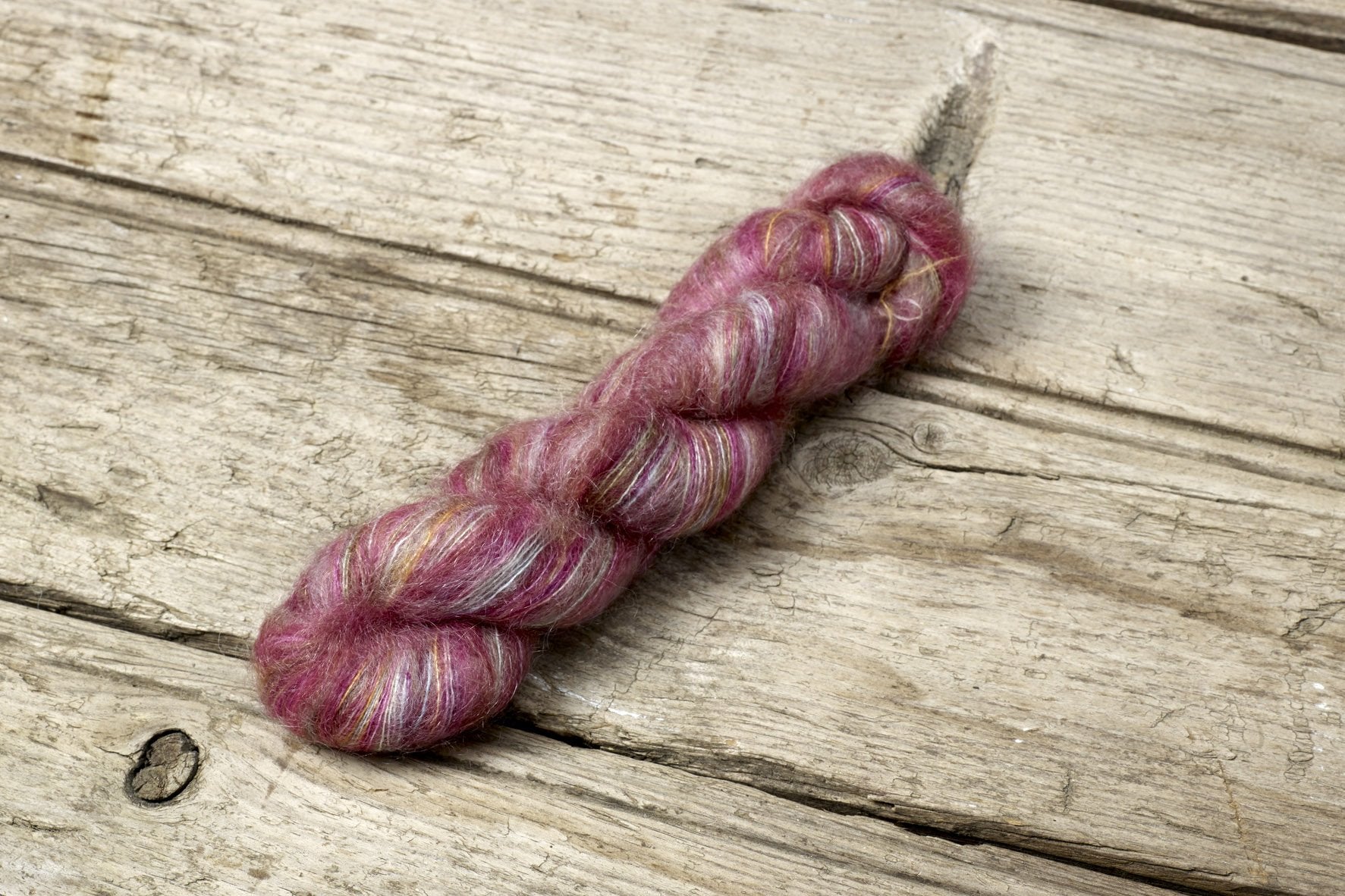 Hand-dyed Cabrito lace yarn by Manos del Uruguay, 80% kid mohair and 20% polyamide blend for luxury knitting.