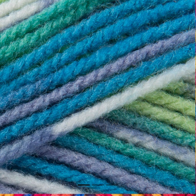 A collection of Patons Fab DK acrylic yarn; an affordable and soft 100% acrylic yarn ideal for colorful crochet blankets and everyday knitwear
