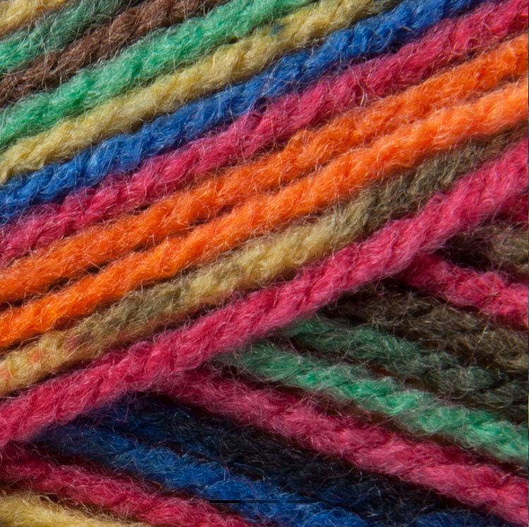 Patons Rainbow 100% acrylic knitting yarn; a self-striping rainbow variegated yarn perfect for colorful baby blankets and winter scarves