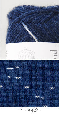 Navy yarn ball with a label on a white background