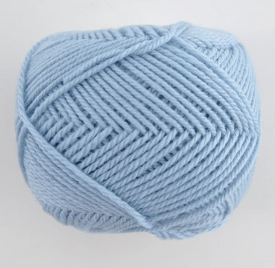 Close-up of premium Japanese Pierrot Fine Merino wool, showcasing the smooth, anti-pilling texture and fine weight suitable for intricate knitting in sky blue
