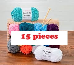 Bundle yarn offer in Singapore
Bulk buy Premier Parfait Chunky chenille yarn showcasing its thick, velvety texture. The image highlights the super bulky #6 weight and the vibrant matte finish of the polyester fibers, ideal for creating soft toys, cozy blankets, and kid-friendly crochet projects