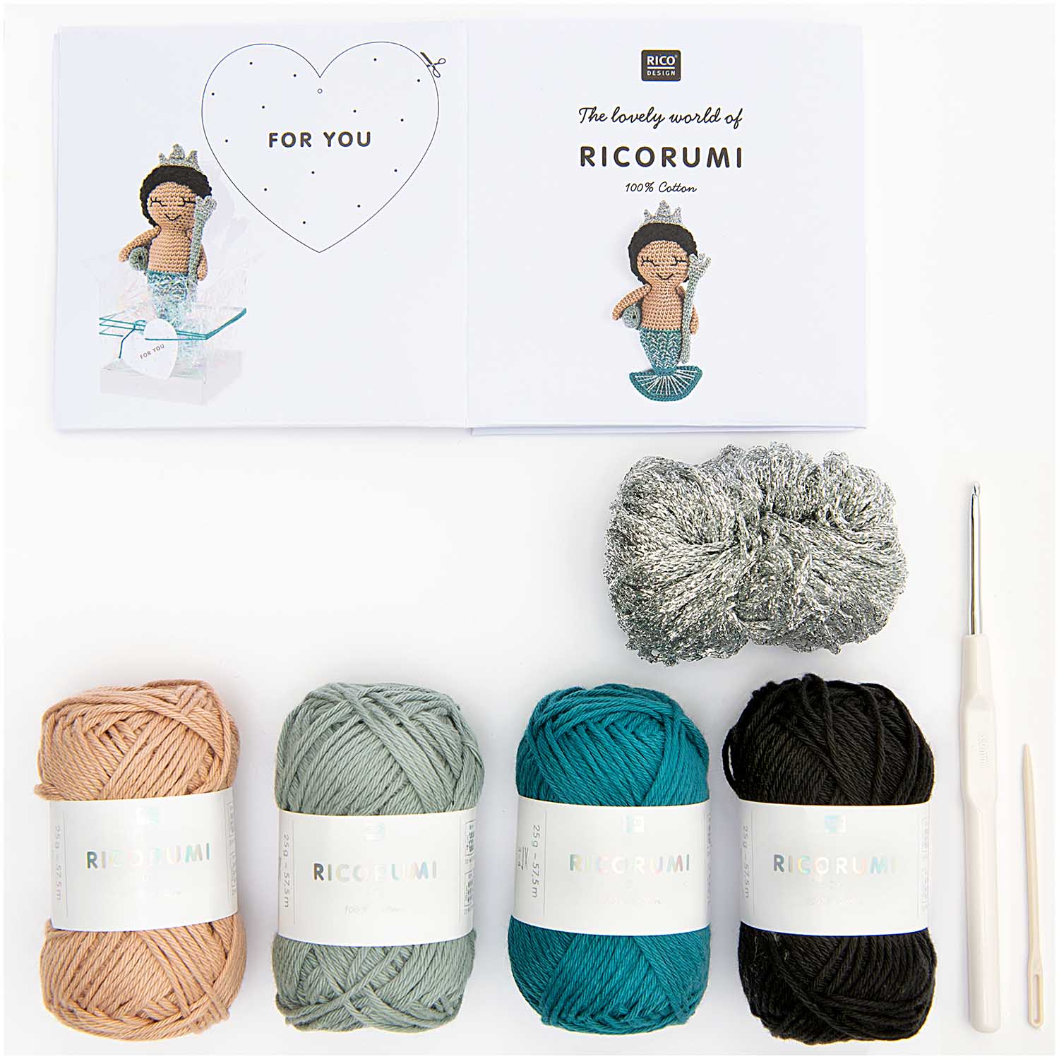 Hook, Yarn and instruction manual inside RICOrumi-Narwhal Crochet Kit