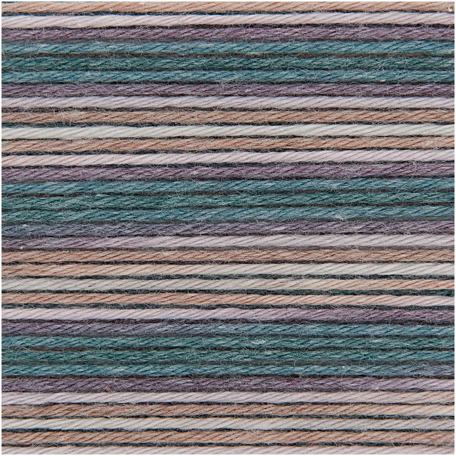 50g ball of Rico Baby Cotton Soft Print DK featuring a soft variegated mix of teal and lilac
