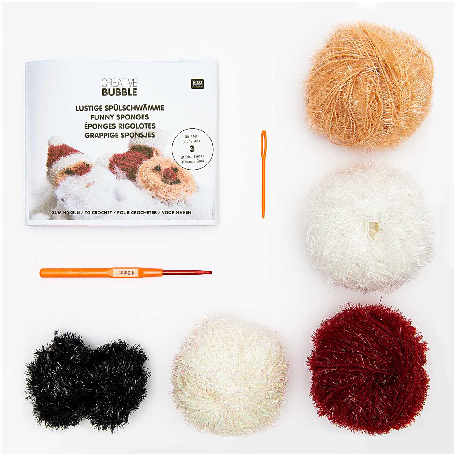 Rico Design Christmas crochet kit for making a Santa Claus amigurumi, including yarn, crochet tool, and an easy-to-follow pattern for beginners