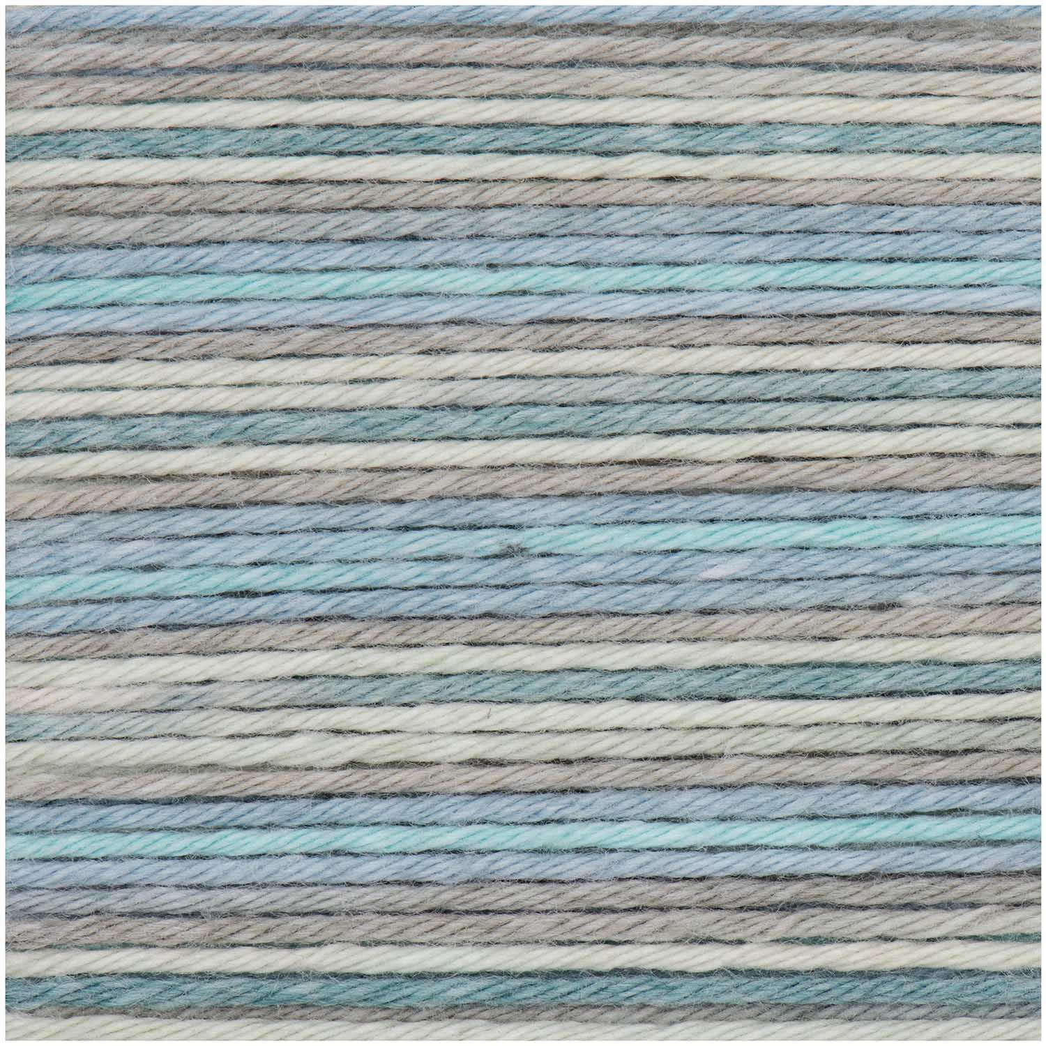A collection of Rico Baby Cotton Soft Print balls in various 'Print' styles, including grey turqoise effect