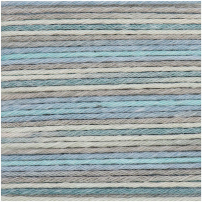 A collection of Rico Baby Cotton Soft Print balls in various 'Print' styles, including grey turqoise effect