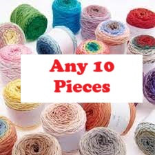 Rico Creative Spin Spin yarn; the perfect 'one-cake' project yarn for amigurumi. Mixed yarn deal featuring colorful Ricorumi cotton for crochet toys and a matching Spin Spin gradient cake for a coordinating baby blanket or shawl. A row of various Ricorumi Spin Spin cakes displayed together, ranging from warm sunset pinks to cool forest greens