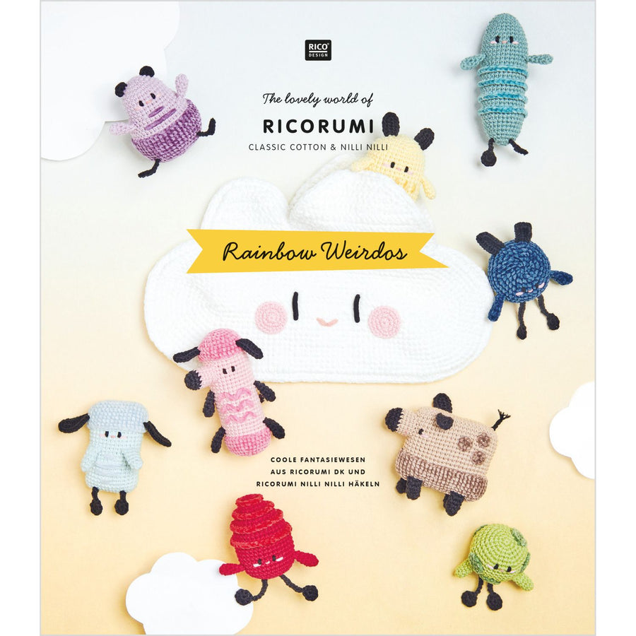 Front cover of the Ricorumi Weirdos featuring colourful crocheted amigurumi creatures. Suitable for beginner learners