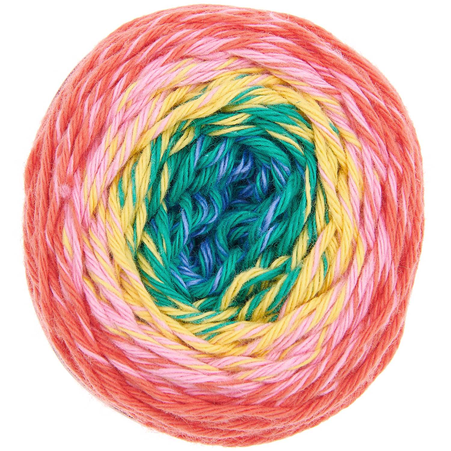 top view of the cake yarn Ricorumi Spin Spin Yarn, Gradient Cotton Yarn, Ombré Amigurumi Yarn, 100% Cotton Crochet Yarn, Rico Design Spin Spin.