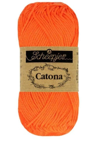 Scheepjes Catona 50g mercerized cotton yarn in Neon Orange Color; the industry-standard 100% cotton for amigurumi and crochet toys