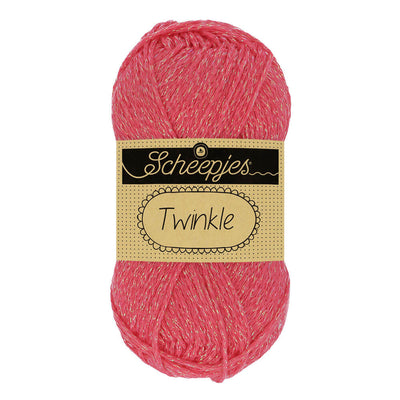 Close-up of Scheepjes Twinkle yarn showing the elegant glittery thread woven into high-quality cotton; perfect for shimmering party-wear and holiday decor.
