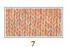 A close-up of skeins of Tharia yarn with labels in no.7 Coral orange colour, showcasing a variety of colors and textures.
